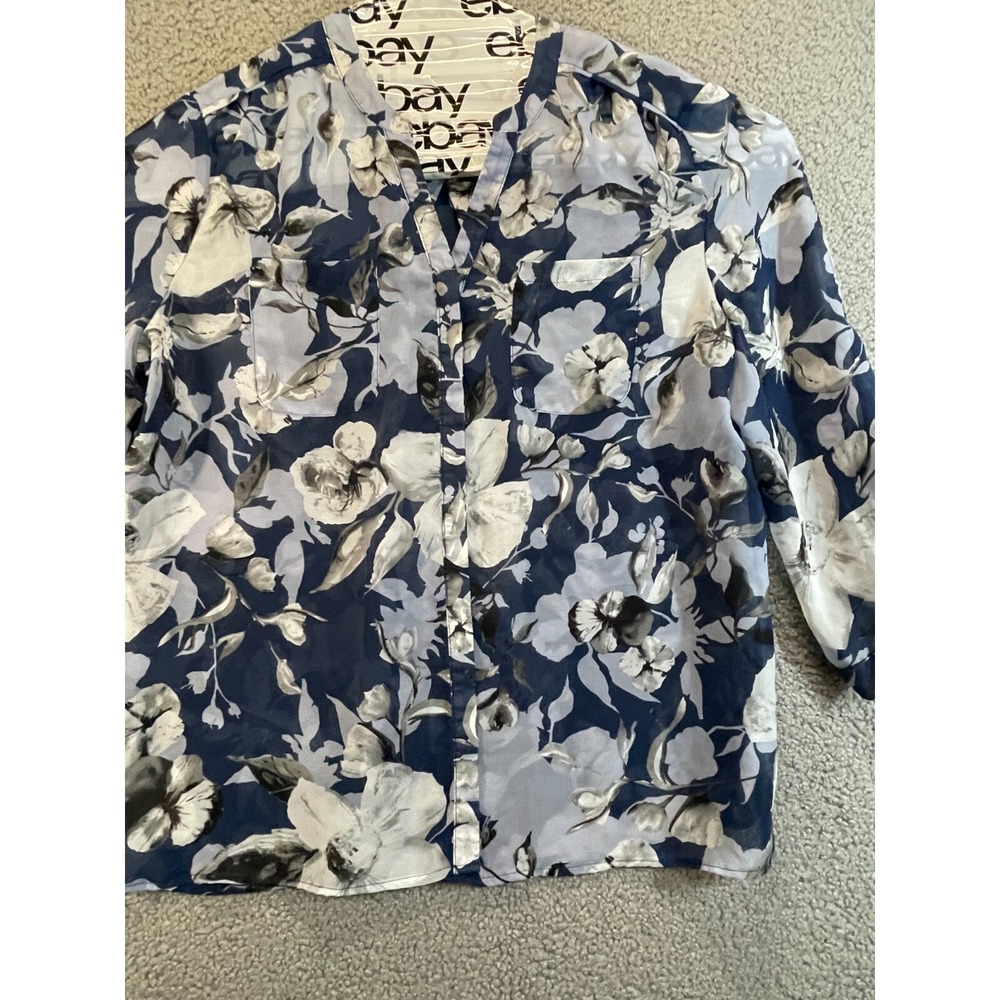 Covington Essentials Women's Sheer Blue Floral Summer Career Top‎ XL